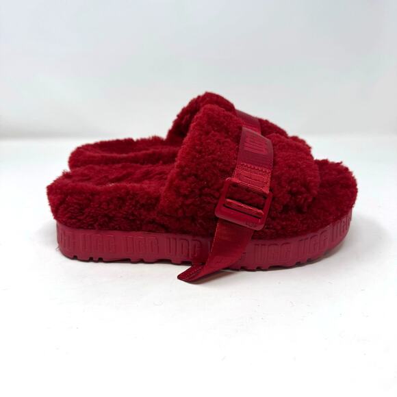 UGG Fluffita Platform Slide Slippers Womens 6 Red Shearling Fuzzy - Picture 4 of 8